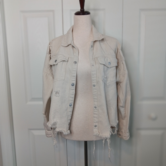 Distressed Cream Denim GB Jacket - Picture 3 of 9